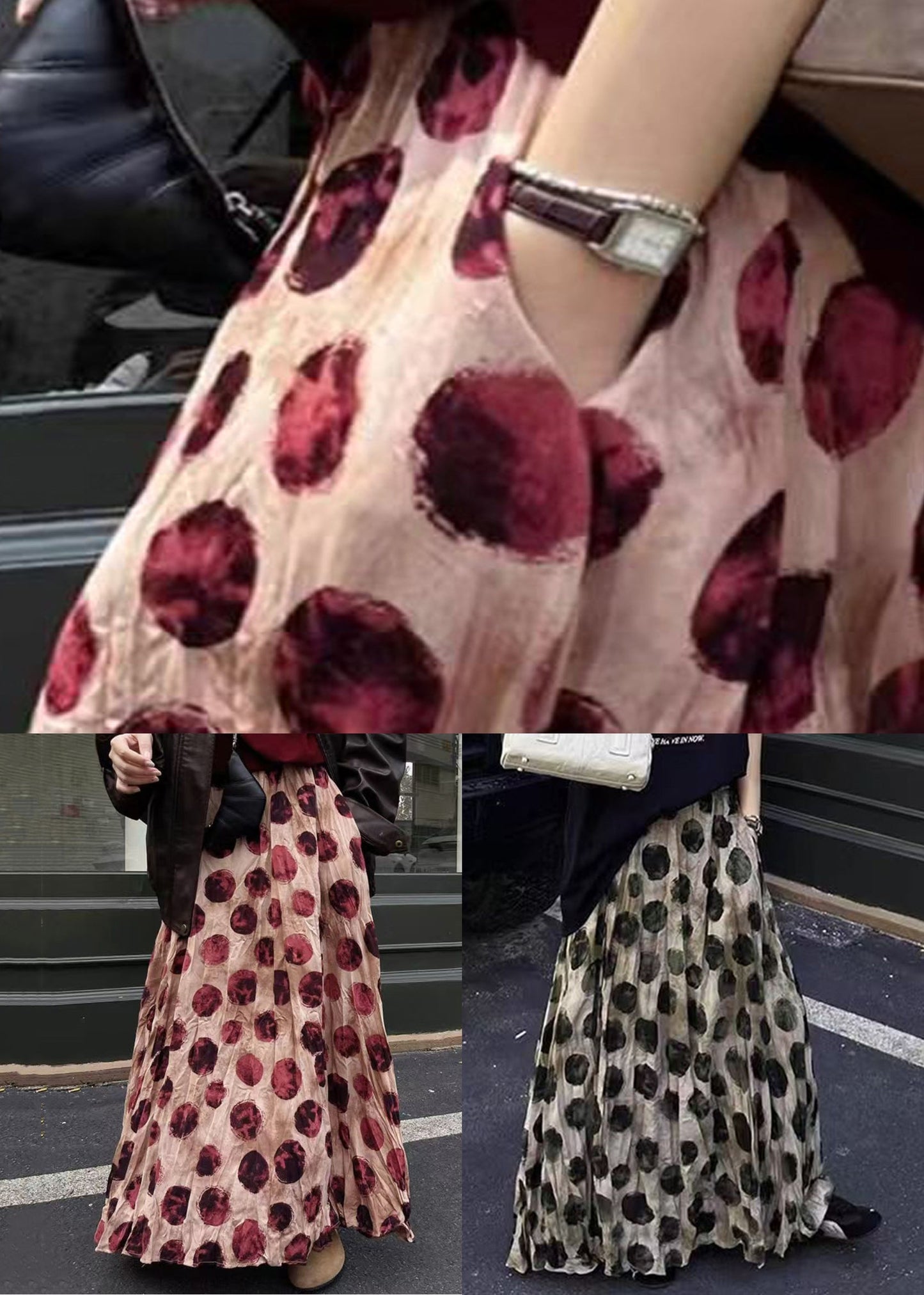 Lockerer Rock Taschen Baumwolle Apricot Sommer Dot 
