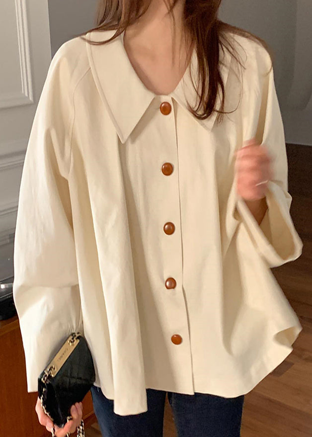 Peter Cotton Top Loose Cute Pan Beige Collar Spring Shirt