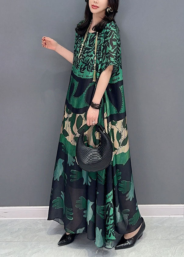 Bohemian black texture O Neck Pockets Print Patchwork Silk Long Dresses Summer TT1032