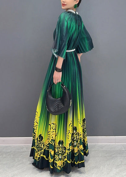 Fashion Gradient Color Green Print Long Dresses Summer AO1036