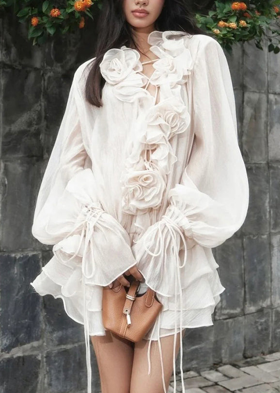 Three-Dimensional Flower Sleeve Ruffled Style Lantern Korean