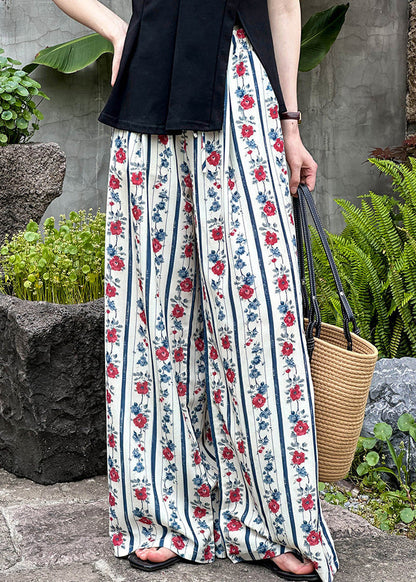 Loose Print Pockets Elastic Waist Wide Leg Pants Summer AF1052