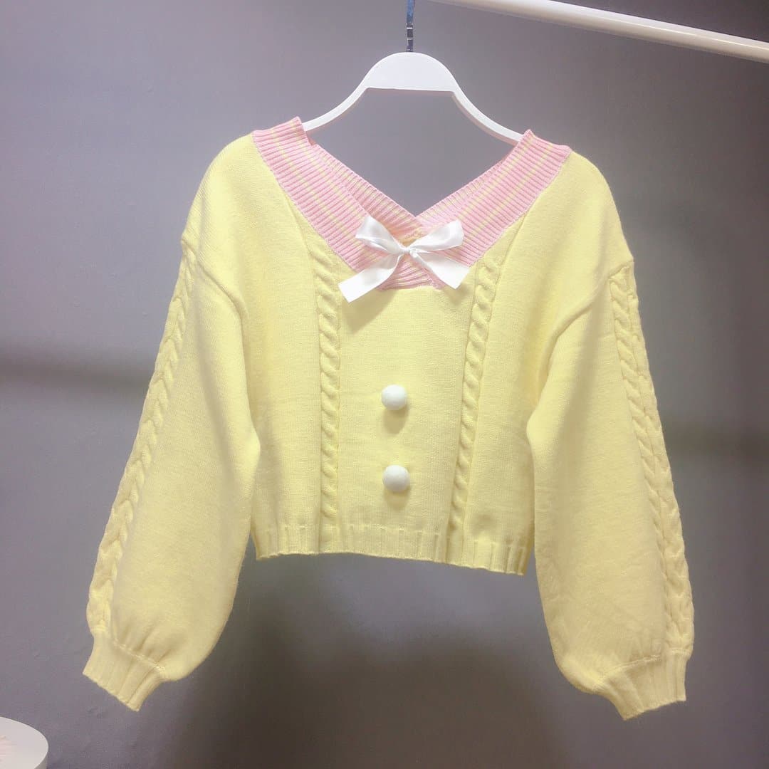 Pink/Yellow/Blue Sweet Bow Short Sweater AU1001