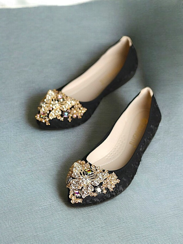 Flats Ballet with Foldable Women's Beaded Embroidered