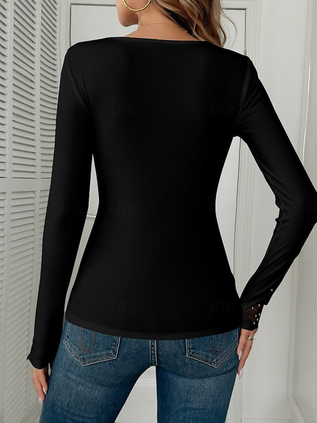 Women's Blouse Lace Patchwork Solid Color Elegant Stylish