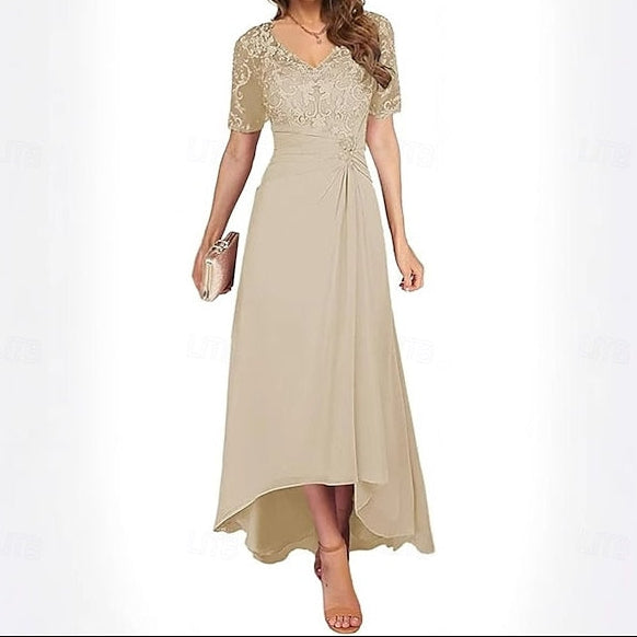 the Bride Mother Elegant Dress Neck Simple of V A-Line