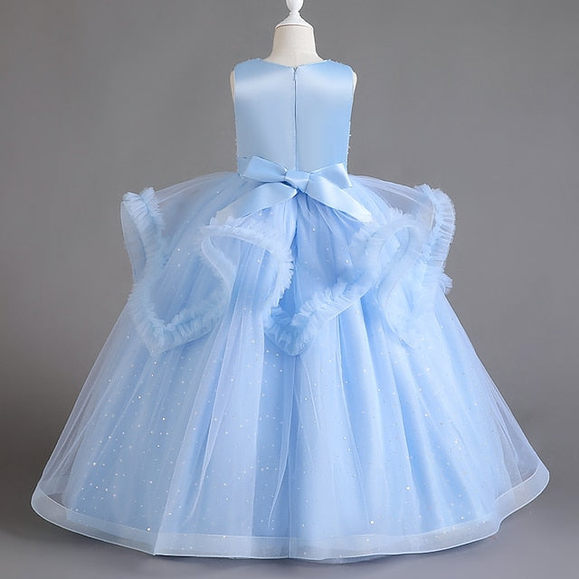 Sequin Dress Girls' Color Solid Party Kids Sleeveless