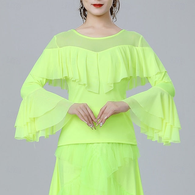 Latin Dance Top Ruffles Pure Color Splicing Women's