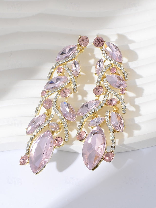 Crystal Design Elegant Women's Leaf Earrings Gold -
