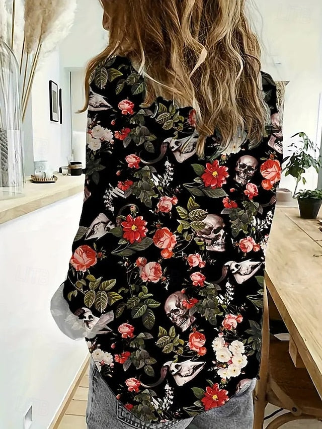 Women's Shirt Linen Like Breathable Lightweight Skulls