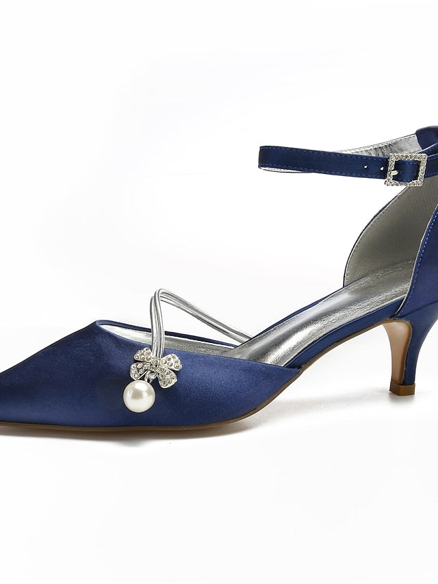 Pearl Blue and Kitten Satin Heels with Dark Women's