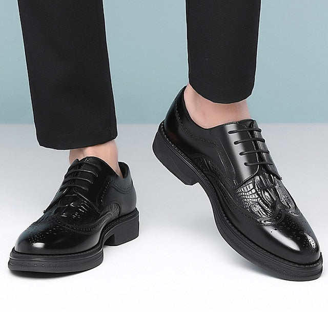 Oxford - Leather Brogue Men's Crocodile Shoes Brown