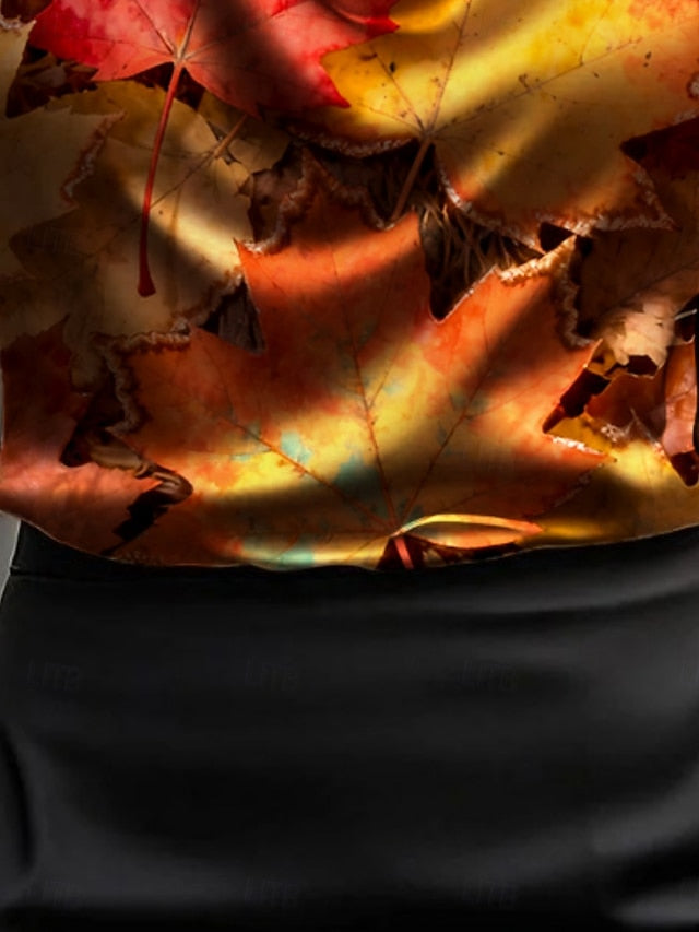 Women's Shirt Print Draped Leaf Elegant Stylish Casual Long