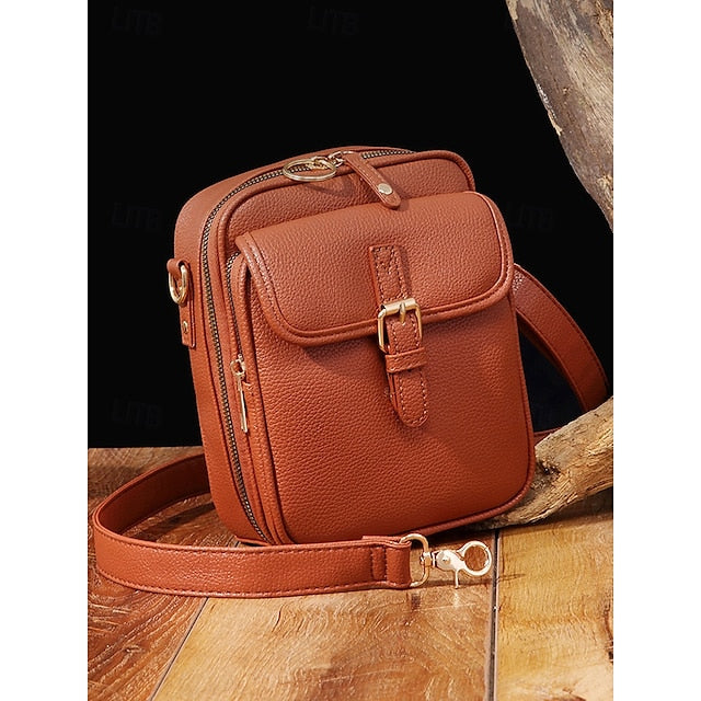 Tasche vorne braun mit Kunstleder Vintage Damen Crossbody