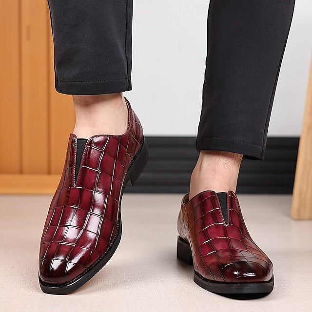 Burgundy Shoes Men's – Pattern Crocodile Slip-On