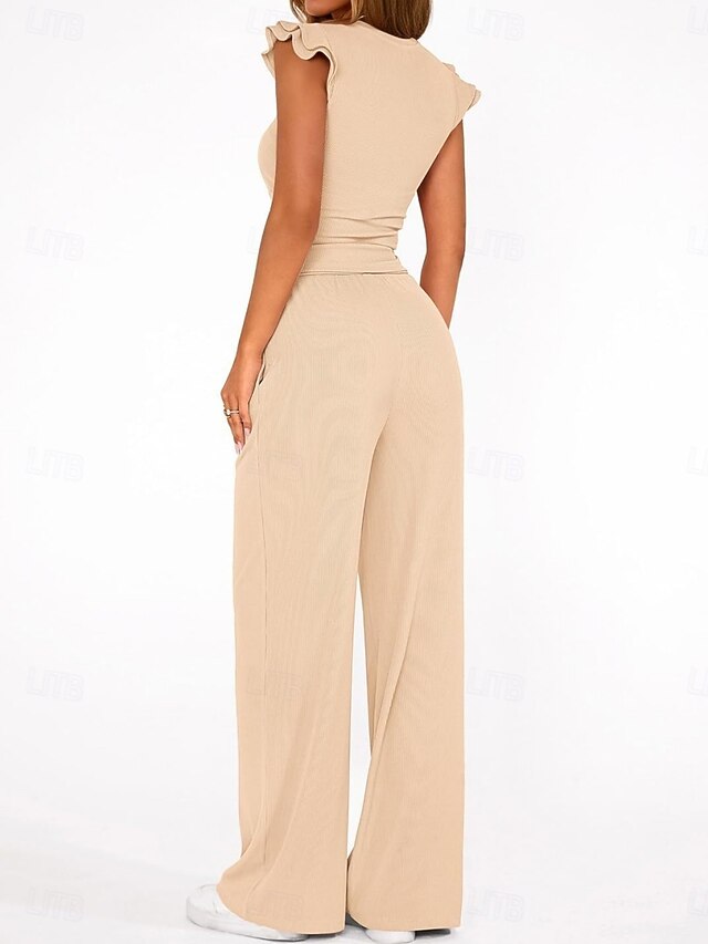 Women's Two Piece Sets Camis Pants Sets Sleeveless Round
