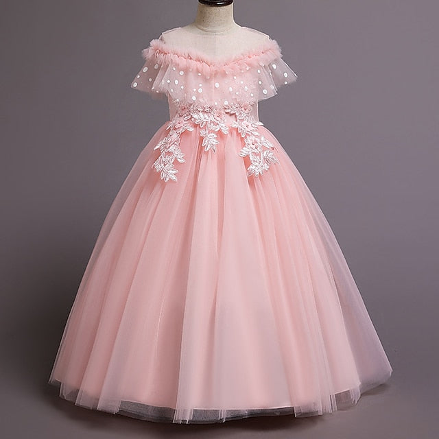 Color Dress Girls' Flower Kids Solid Party Girl