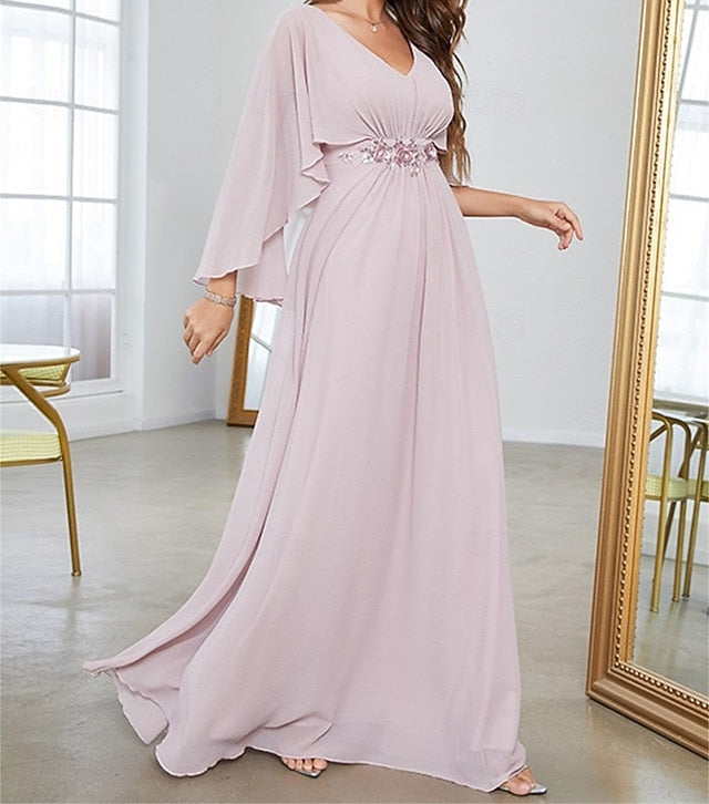 Bride Neck Mother Dress V Elegant of Floor the Party
