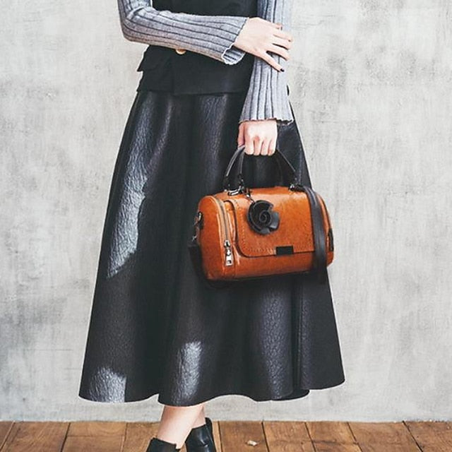 Vintage-Style Floral Handbag Women's Faux with Leather