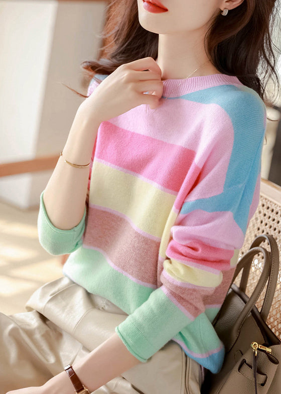 Stylish Rainbow O Neck Cozy Knit Sweaters Fall QX030