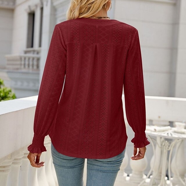 Women's Shirt Blouse Ruffle Shirt Hollow Out Plain Stylish