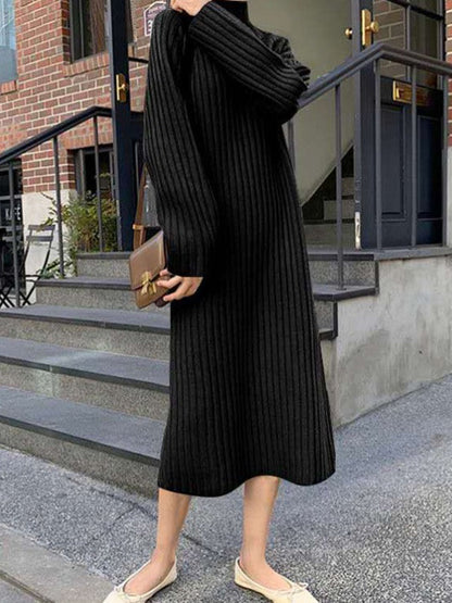 Urban Apricot High-Neck Long Sleeve Striped Knit Dress AN1055