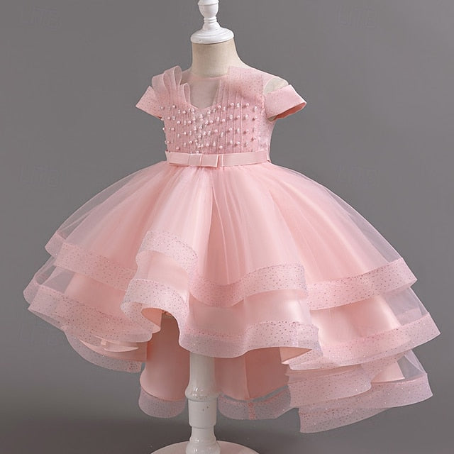 Girls' Kids Short Solid Wedding Dress Sleeve Party Color