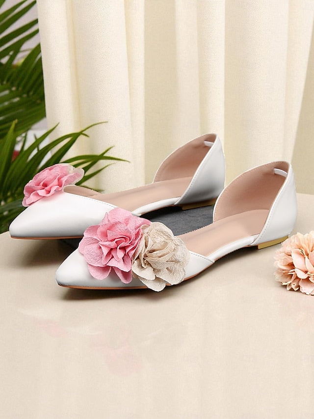 White Wedding and Women's with Flats Flower Beige Pink