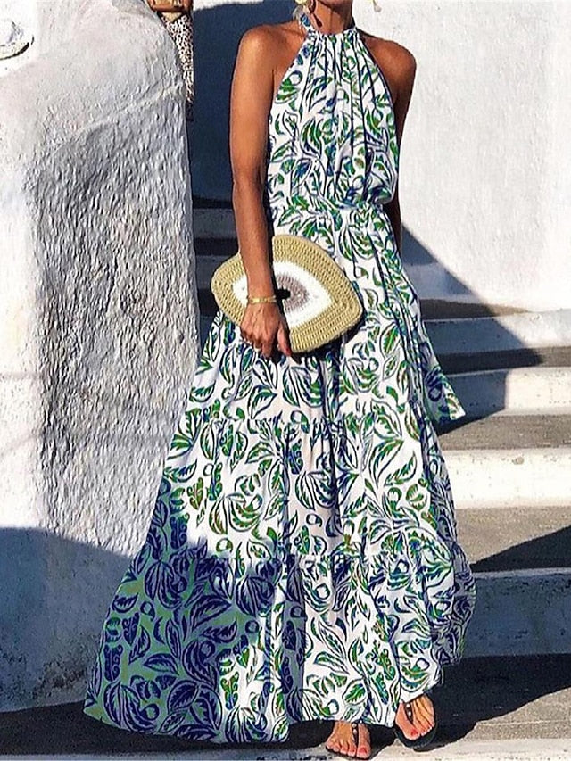 Women's Casual Dress Swing Dress Floral Print Halter Neck