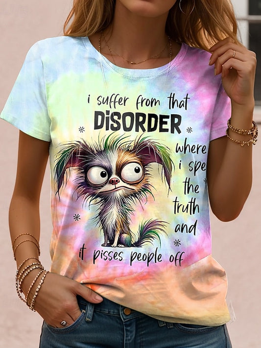 Women's T Shirt Print Animal Letter Casual Short Sleeve