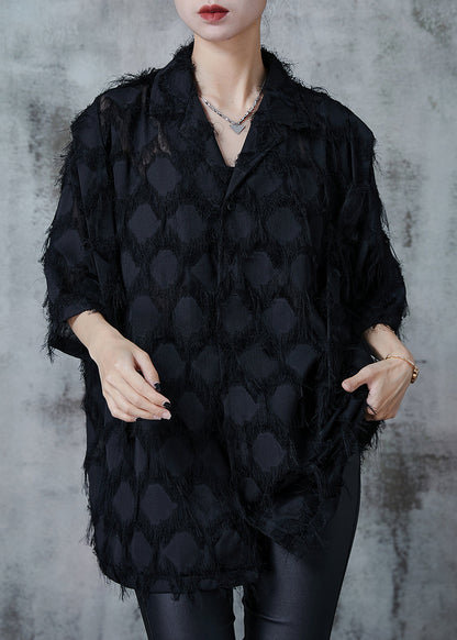 Italian Black Tasseled Oversized Cotton Shirts Summer QA1020