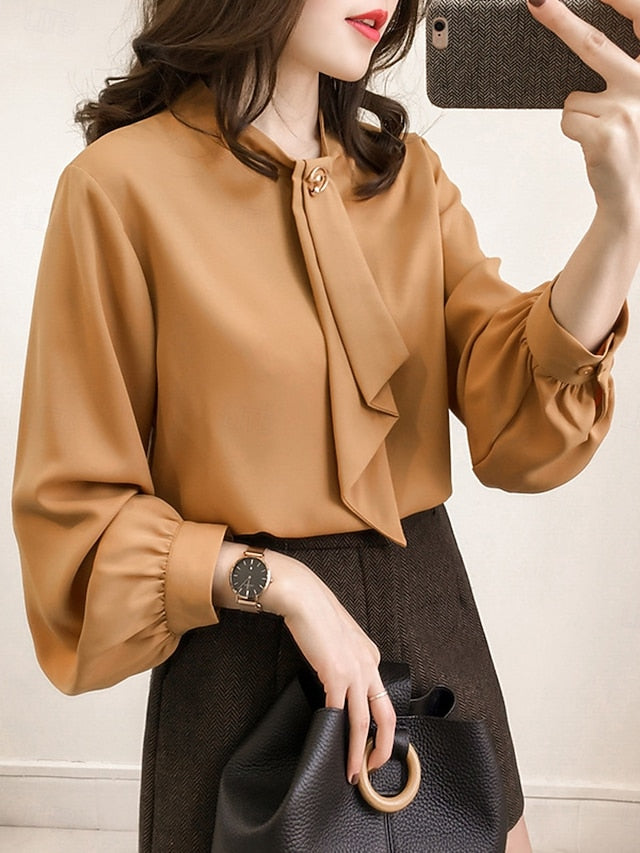 Women's Shirt Blouse Chiffon Tops Ruched Plain Active