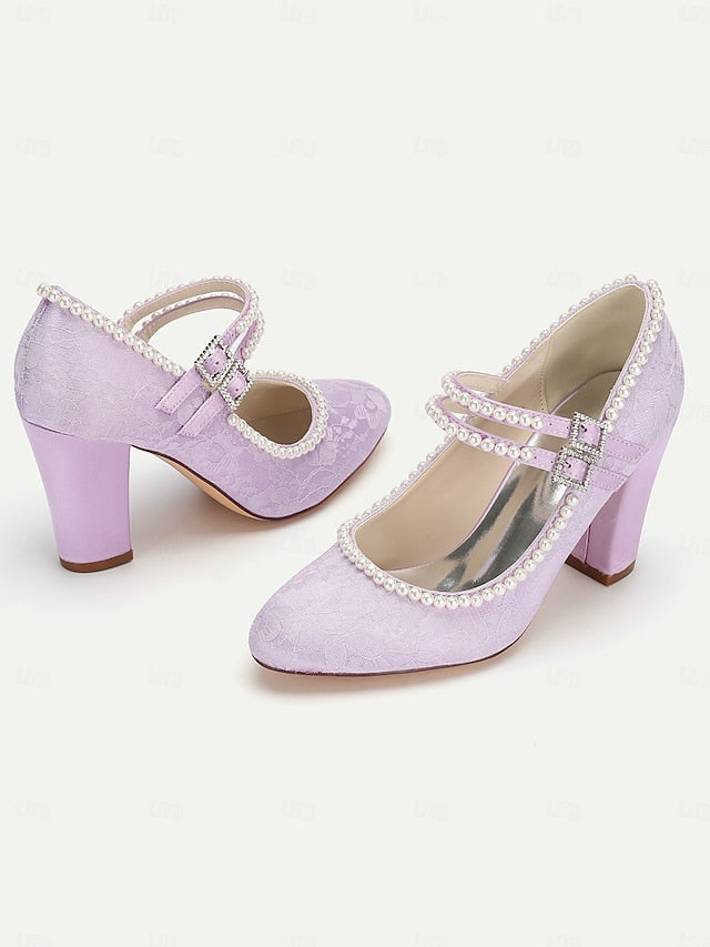 Jane Lace Women's - Heels Purple Embellished Pearl Mary