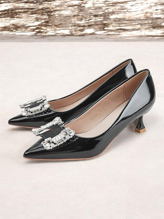 Pumps Crystal Leather with Embellished Women's Patent Black