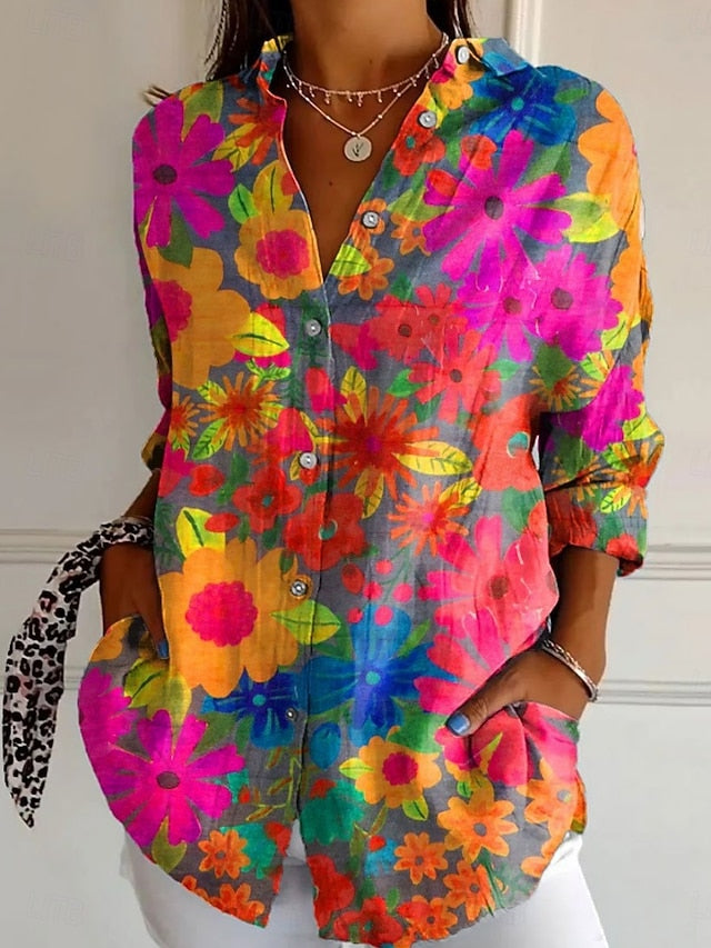 Women's Shirt Floral Stylish Modern Long Sleeve Shirt