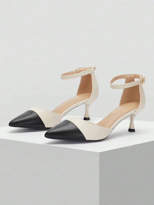 Kitten Ankle Pointed Stylish Toe Women's Heel Two-Tone