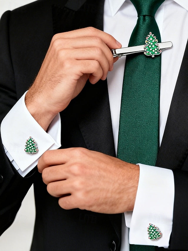 - Tie Men's Christmas and Clip Festive Tree Cufflinks Set