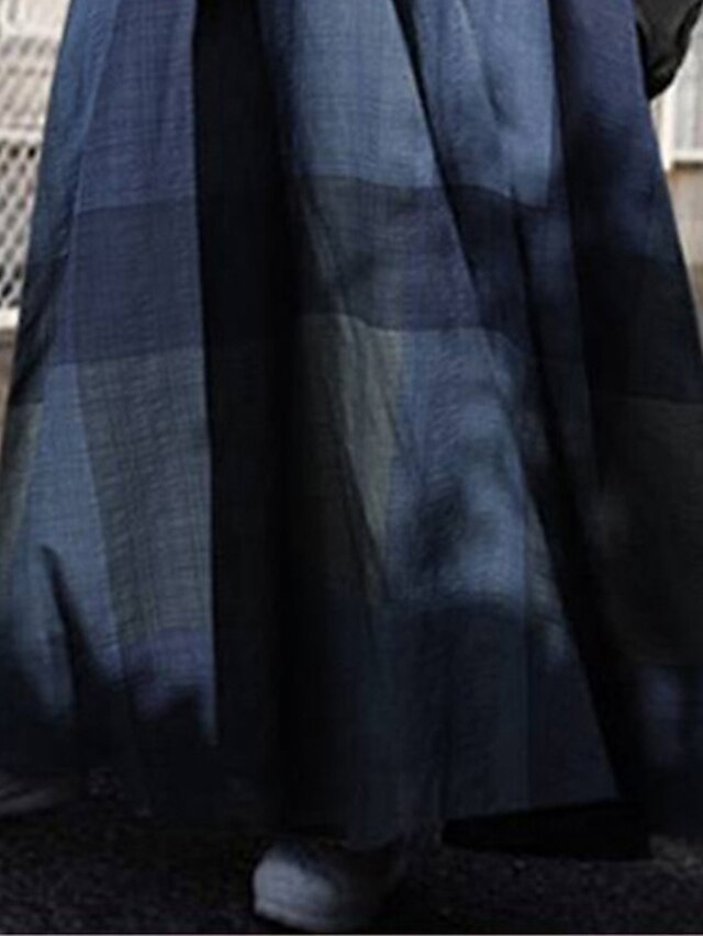 Women's Blue Spring Fall Winter Maxi Dress Cotton Blend