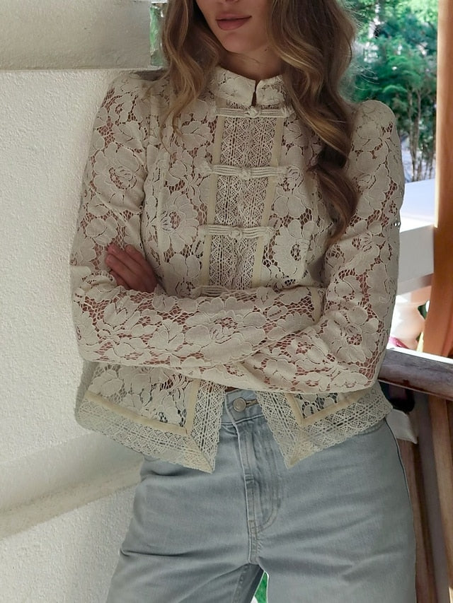 Women's Blouse Lace Patchwork Solid Color Stylish Basic