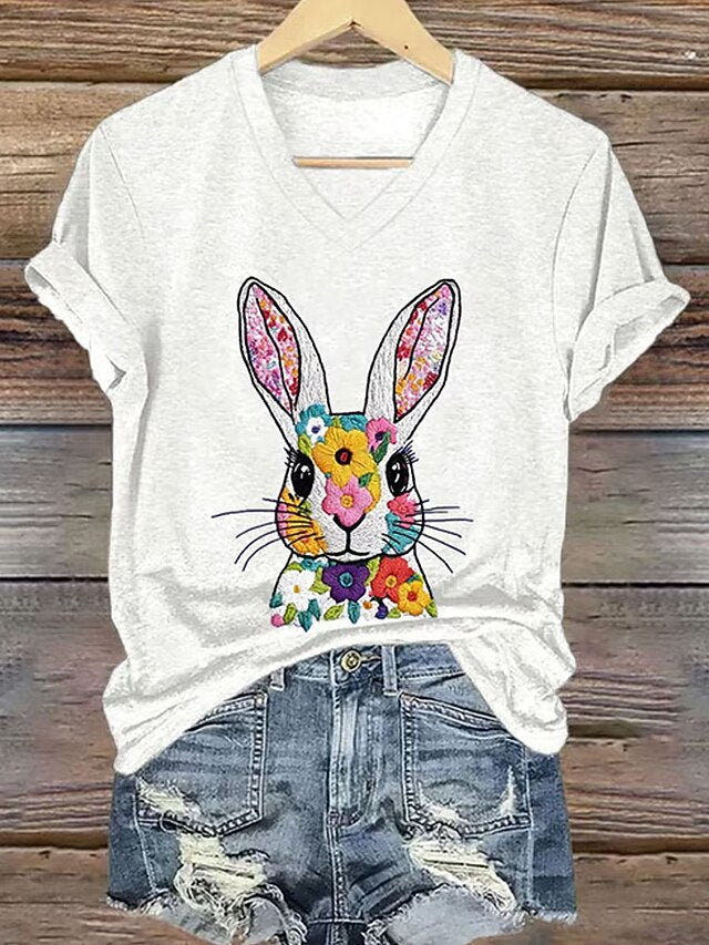 Easter Women's T Shirt Print Floral Graphic Animal Stylish