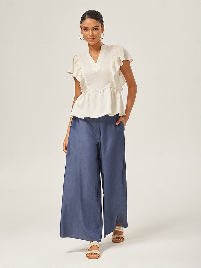 Tencel Denim Wide-Leg Pants