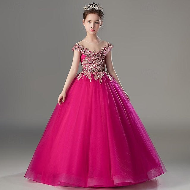 Kids Short Party Dress Sleeve Girls' Solid Color