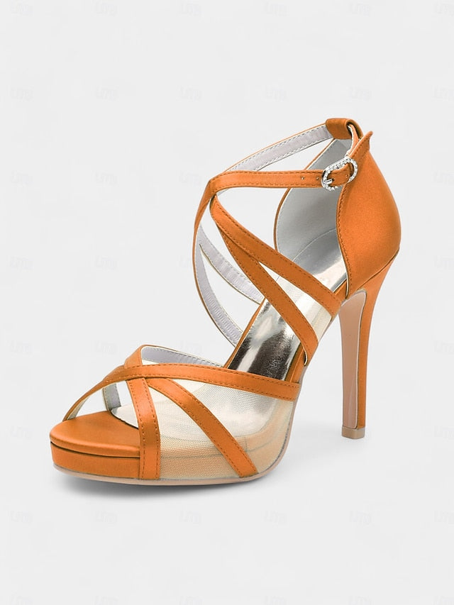 Heel with Satin Sandals High Cross Straps White Bridal Perfect -