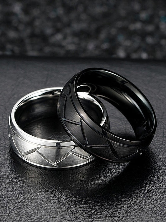 – Stainless Geometric Pattern Steel Men's Modern Rings