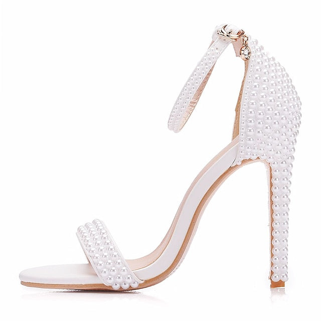 Heel High Pearl-Embellished Shoes Elegant Women's Wedding