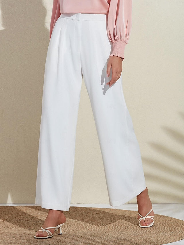 Women's Essential Trousers White Wide Leg Full Length