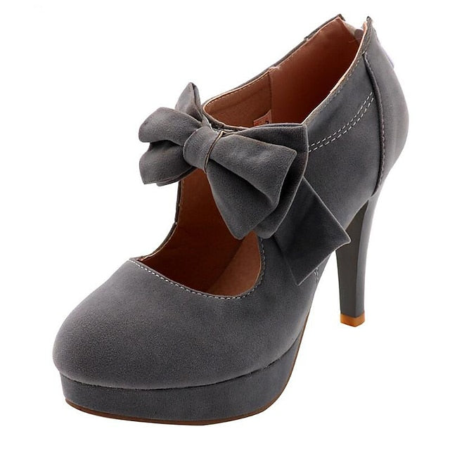 Suede Vintage Platform Pumps Red – Bow Women's Heel High