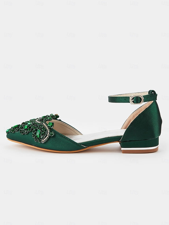 Style Gemstone Flats Vintage Embellished – Green Pointed-Toe