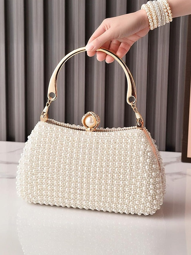 Clutch Beaded Gold Pearl Handle Women's with Bag Evening