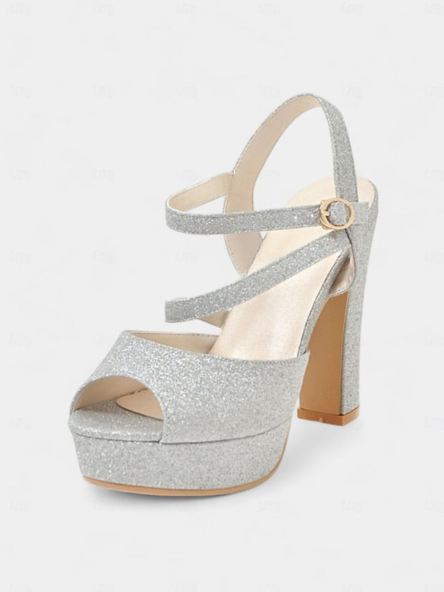 with Glitter High Platform Heel Women's Sandals Ankle Strap